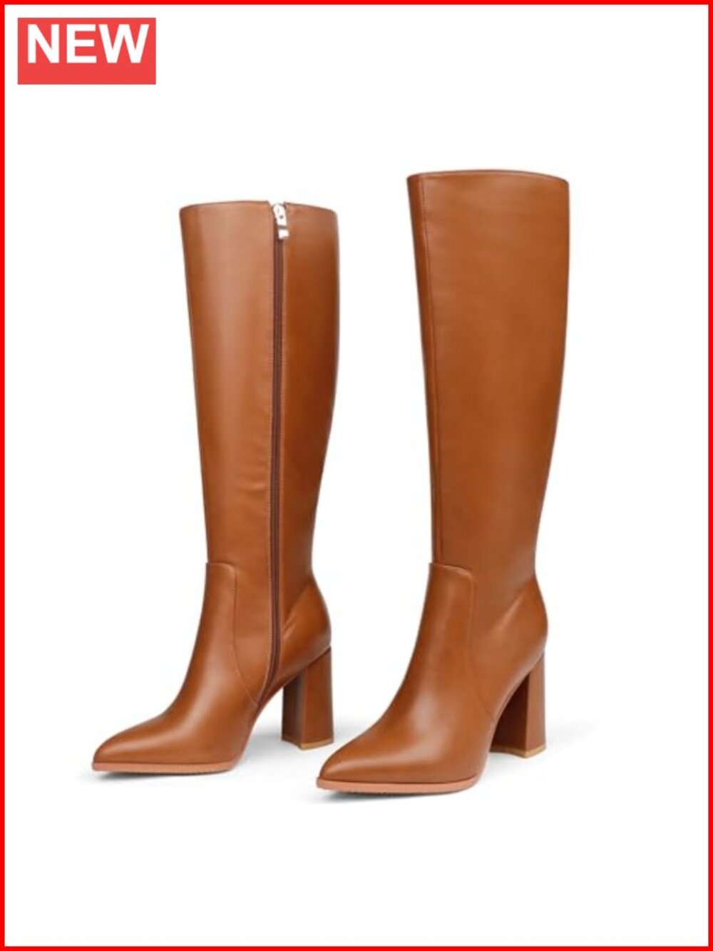 Knee High Boots Pointed Toe Chunky Block Heel Gogo Faux Leather